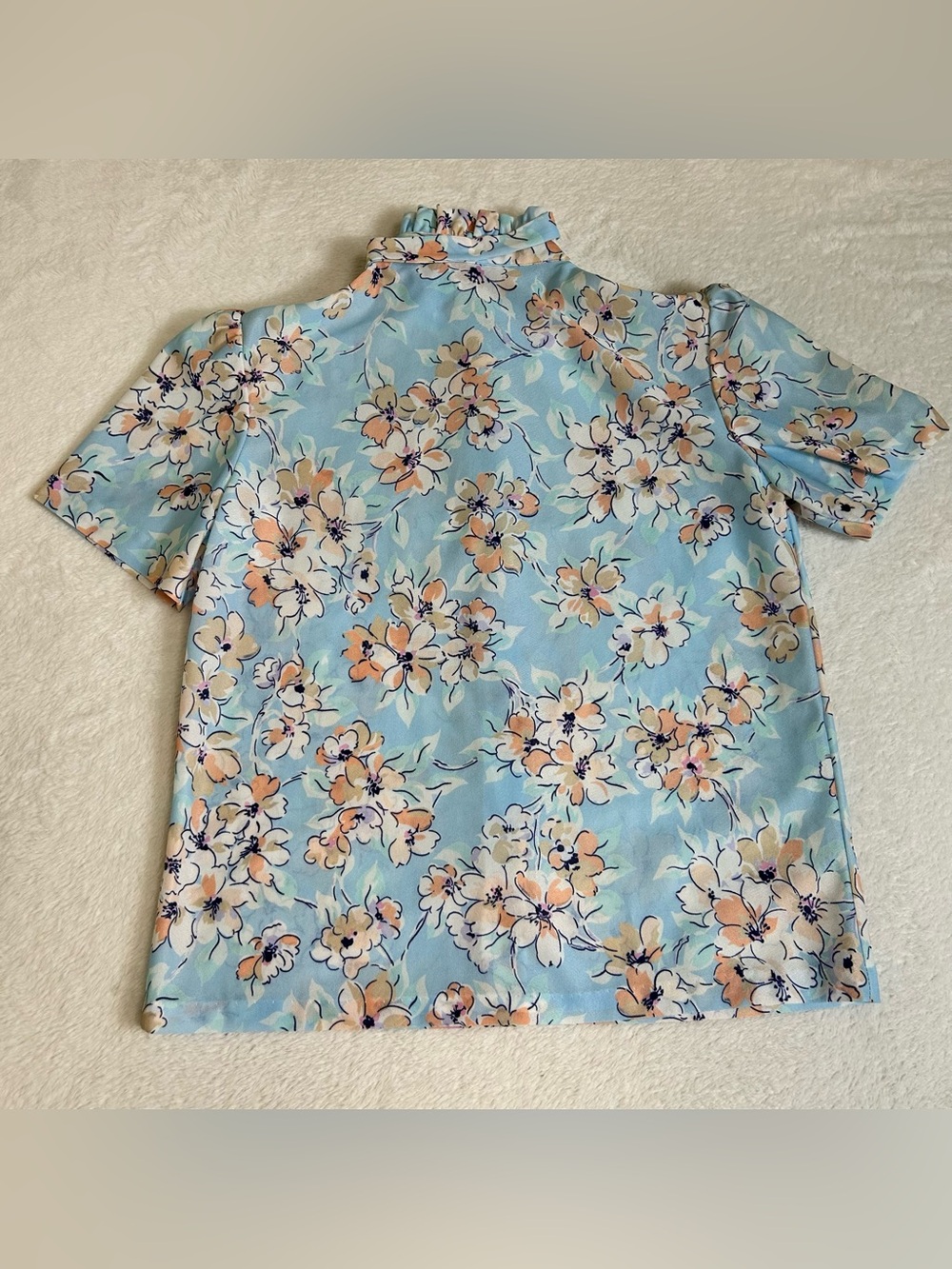 Cape Cod Women's Blouse Size Small Blue Floral Short Sleeve Button Up Vintage - Picture 2 of 7